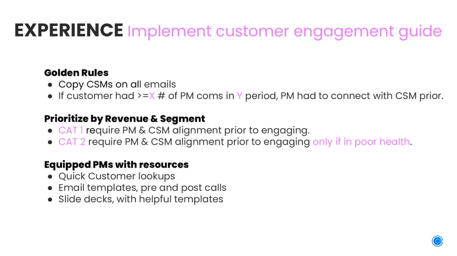 Experience: implement customer engagement guide