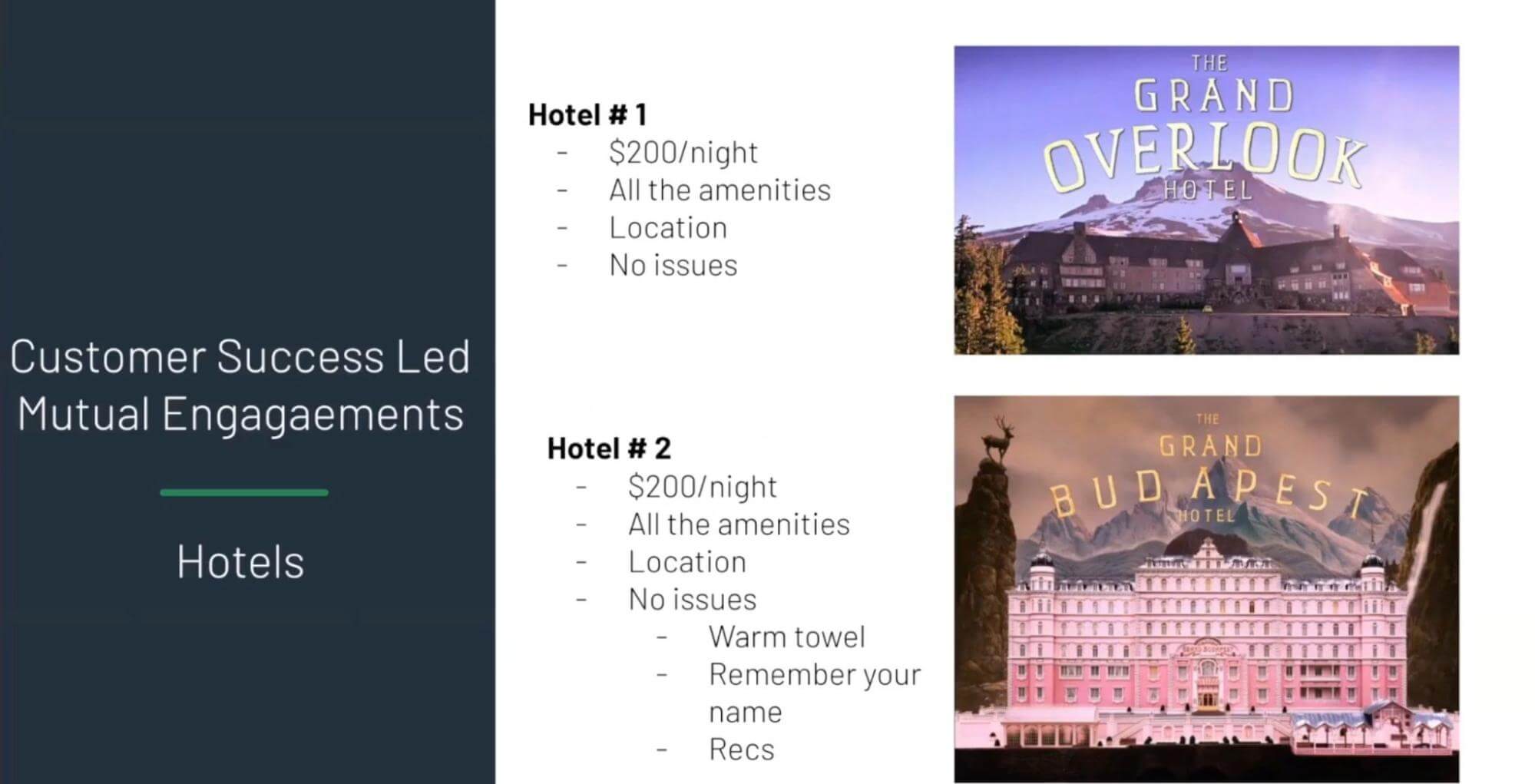 Customer success-led mutual engagements: hotels