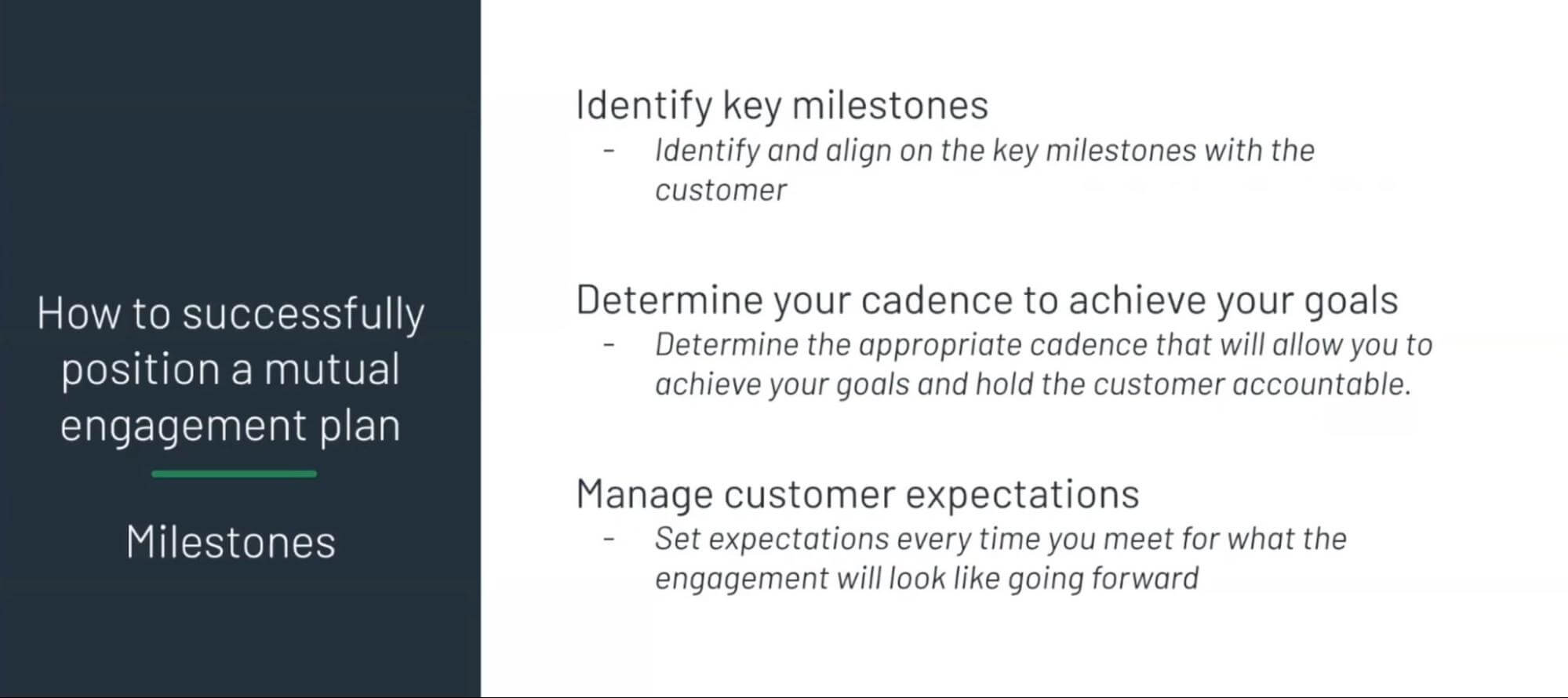 How to successfully position a mutual engagement plan: milestones