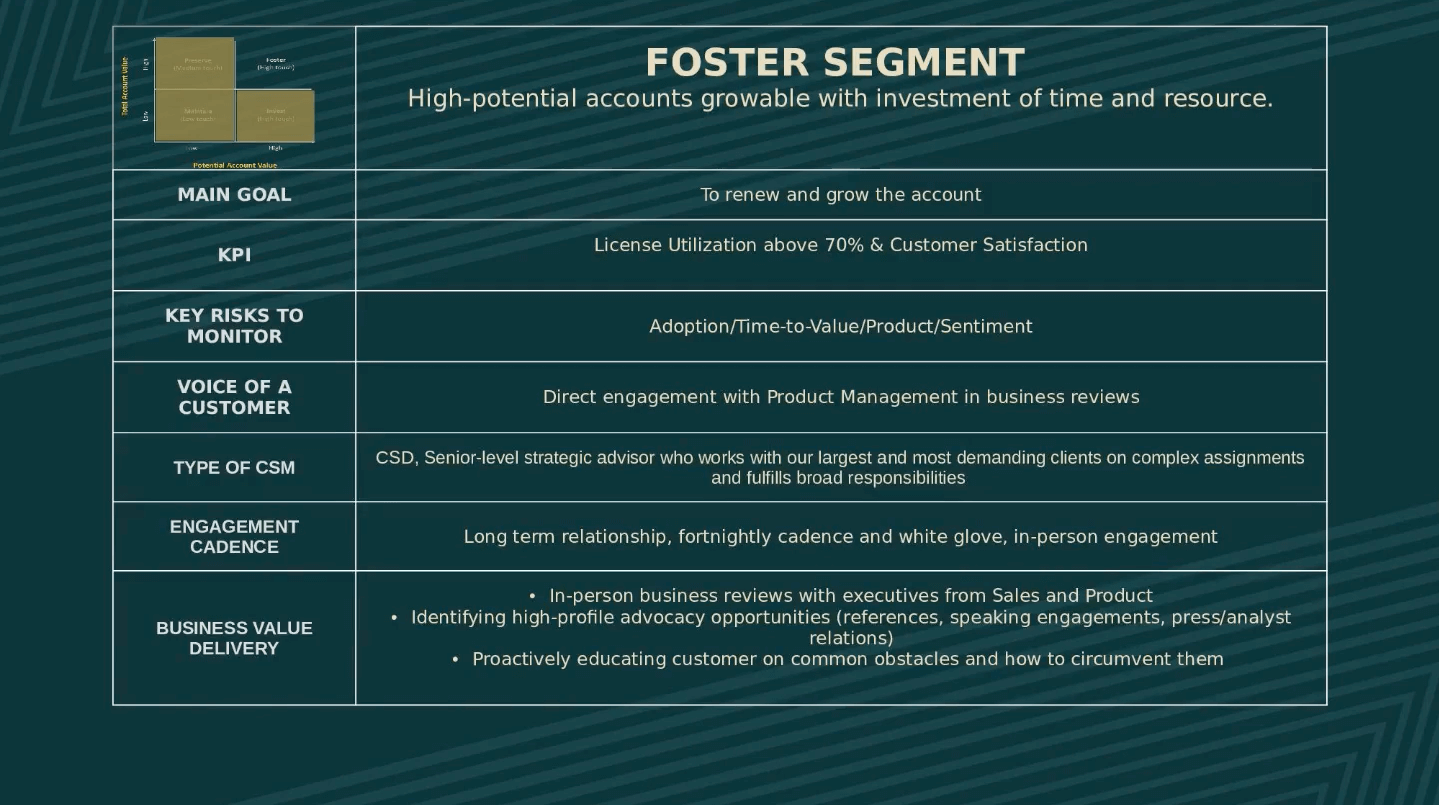 Foster segment: high-potential accounts growable with the investment of time and resource.