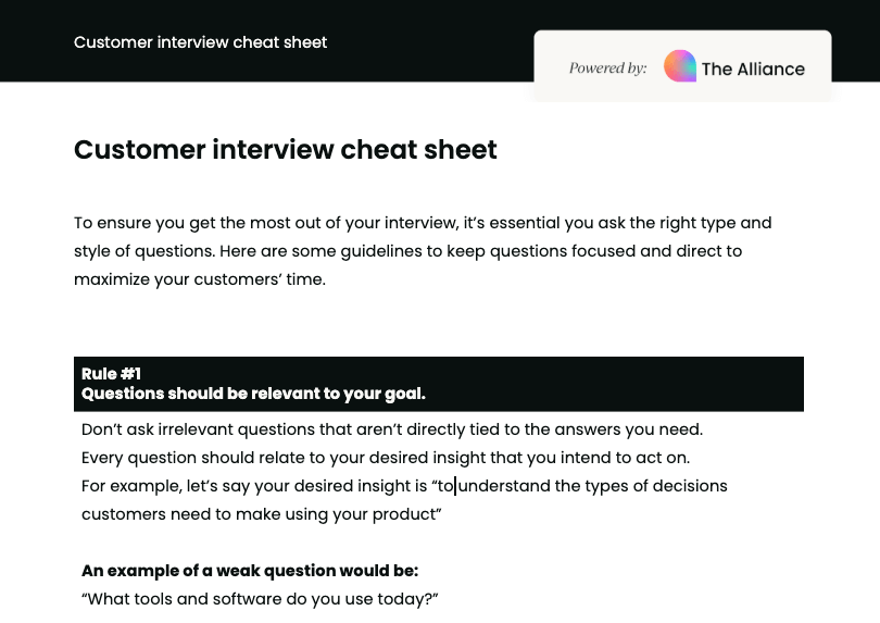 Customer interview cheat sheet
