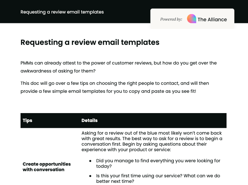 Requesting a review email templates
