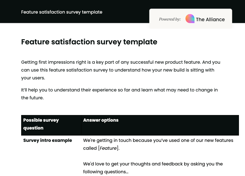Feature satisfaction survey template