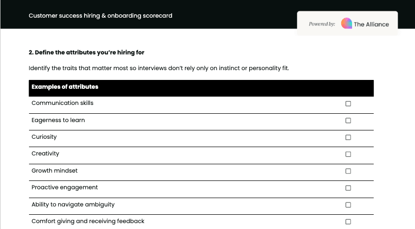 Customer success hiring & onboarding scorecard
